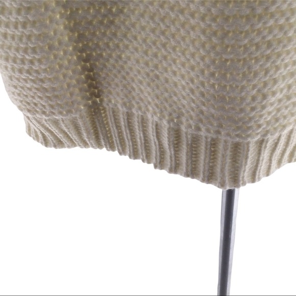 Simply Couture Oversized Beige Open Knit Pom-Pom Sleeve Sweater Cardigan - Picture 5 of 13